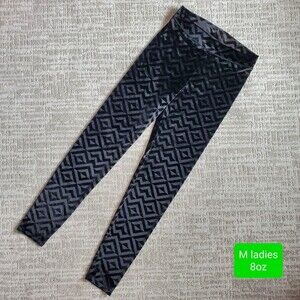 Victoria's Secret Pink black geometric velour velvet leggings M ladies